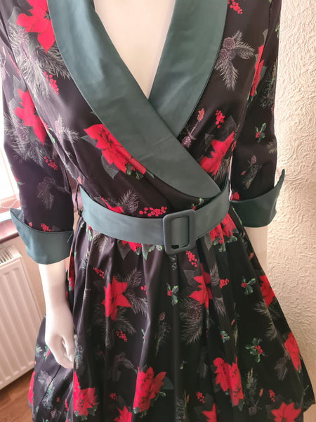 Lindy Bop Vivi Poinsettia Floral Swing Dress - HerSecretCloset.co.uk