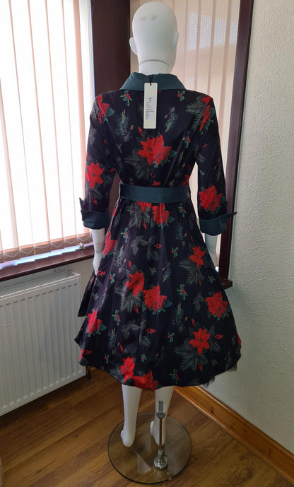 Lindy Bop Vivi Poinsettia Floral Swing Dress - HerSecretCloset.co.uk