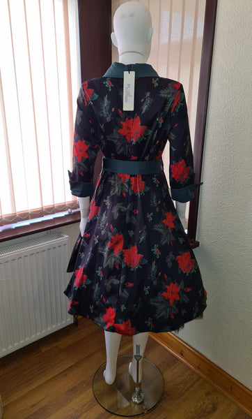 Lindy Bop Vivi Poinsettia Floral Swing Dress - HerSecretCloset.co.uk