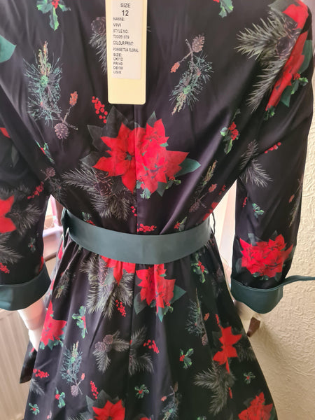 Lindy Bop Vivi Poinsettia Floral Swing Dress - HerSecretCloset.co.uk