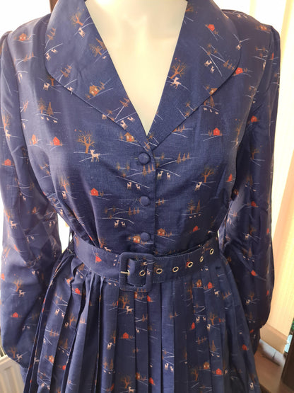 Lindy Bop Shannon Winter Scene Midi Fit and Flare Dress - HerSecretCloset.co.uk