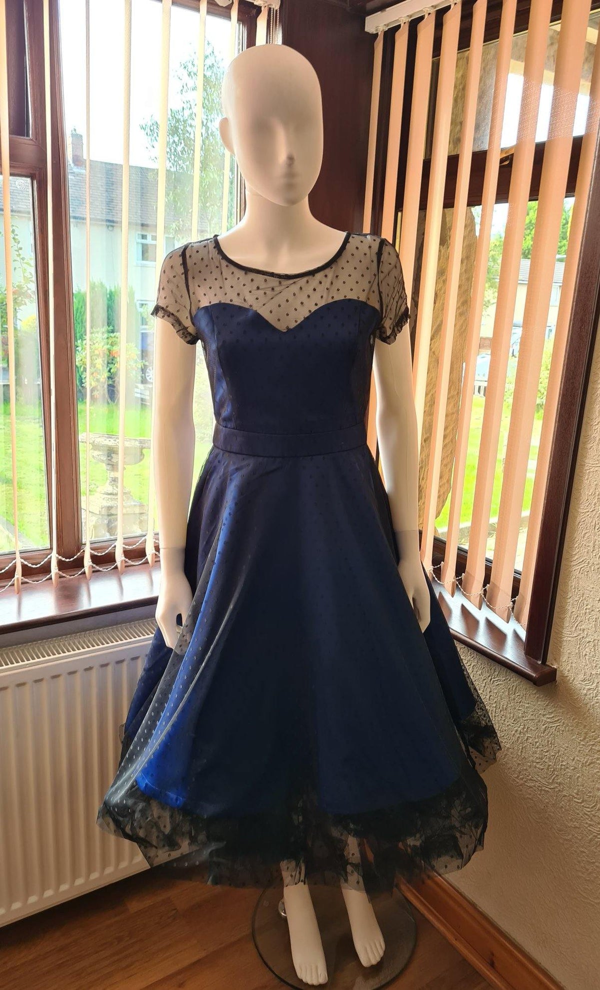 Lindy Bop 'Leona' Royal Blue Polka Dot Mesh Prom Dress - HerSecretCloset.co.uk