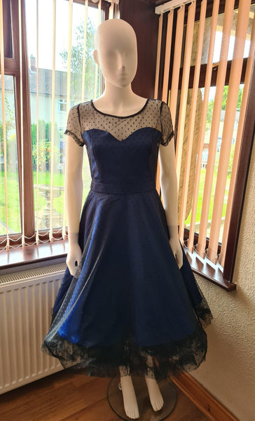 Lindy Bop 'Leona' Royal Blue Polka Dot Mesh Prom Dress - HerSecretCloset.co.uk