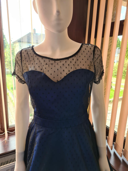 Lindy Bop 'Leona' Royal Blue Polka Dot Mesh Prom Dress - HerSecretCloset.co.uk