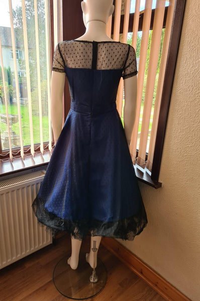 Lindy Bop 'Leona' Royal Blue Polka Dot Mesh Prom Dress - HerSecretCloset.co.uk