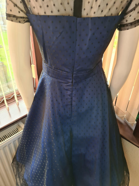 Lindy Bop 'Leona' Royal Blue Polka Dot Mesh Prom Dress - HerSecretCloset.co.uk