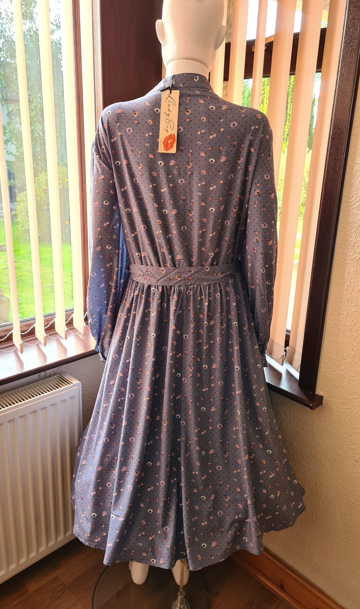 Lindy Bop 'Ivory' Vintage Style Pressed Watercolour Floral Print Shirt Dress - HerSecretCloset.co.uk