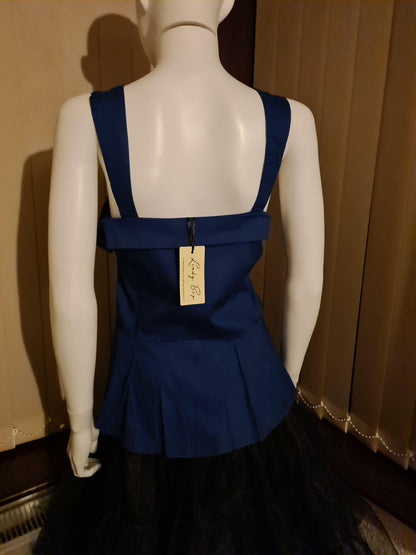 Lindy Bop Laurie Navy Peplum Top - HerSecretCloset.co.uk