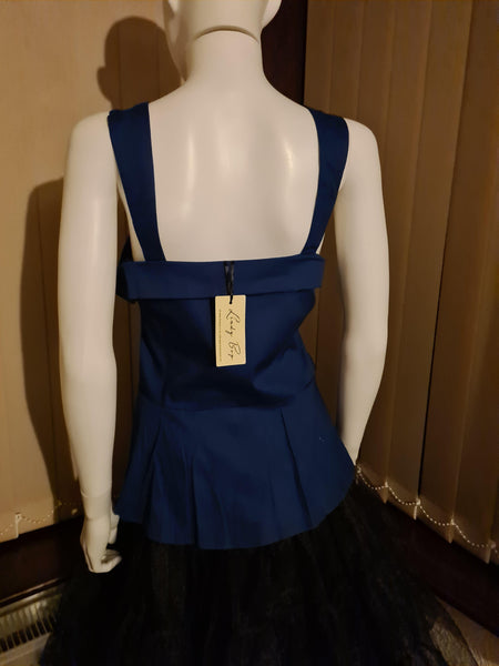 Lindy Bop Laurie Navy Peplum Top - HerSecretCloset.co.uk