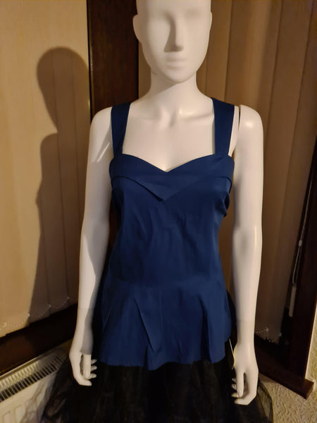 Lindy Bop Laurie Navy Peplum Top - HerSecretCloset.co.uk