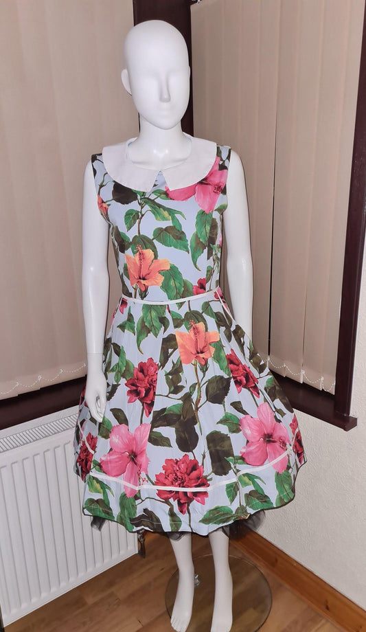Lindy Bop Molly Sue Blue Floral Dress - HerSecretCloset.co.uk