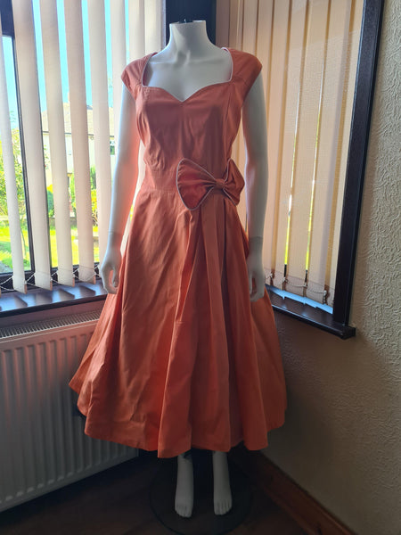Lindy Bop Grace Tangerine Orange Holiday Classic 1950's Style Swing Dress - HerSecretCloset.co.uk