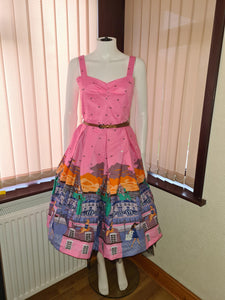 Lindy Bop Bernice' Pink Paris Border Print Swing Dress - HerSecretCloset.co.uk