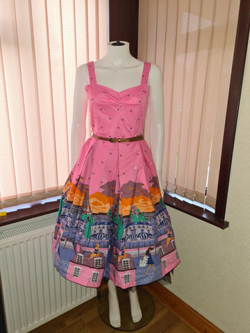 Lindy Bop Bernice' Pink Paris Border Print Swing Dress - HerSecretCloset.co.uk