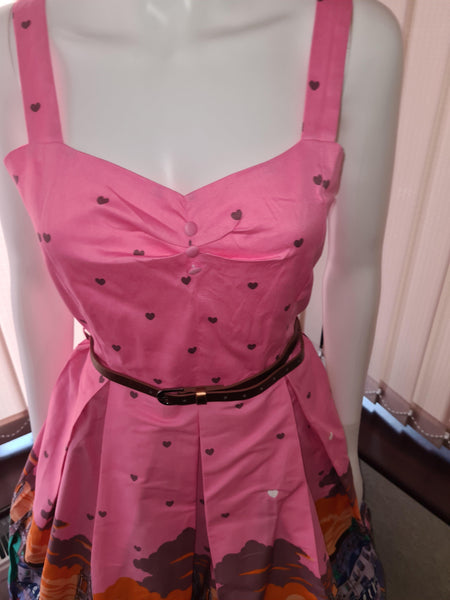 Lindy Bop Bernice' Pink Paris Border Print Swing Dress - HerSecretCloset.co.uk