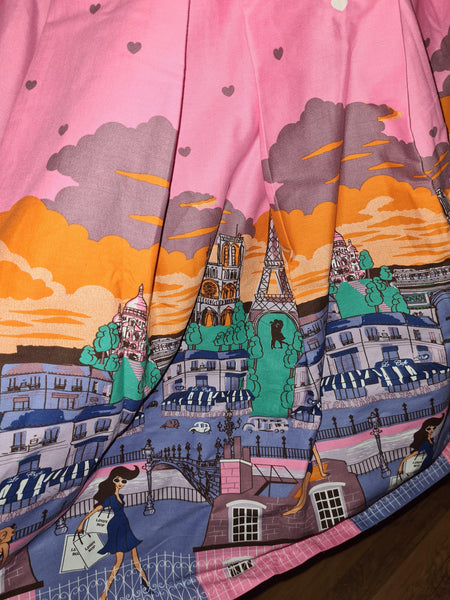 Lindy Bop Bernice' Pink Paris Border Print Swing Dress - HerSecretCloset.co.uk