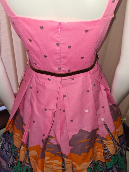 Lindy Bop Bernice' Pink Paris Border Print Swing Dress - HerSecretCloset.co.uk