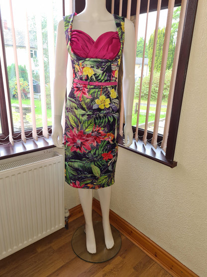 Lindy Bop Vanessa Pink Rainforest Wiggle Dress - HerSecretCloset.co.uk