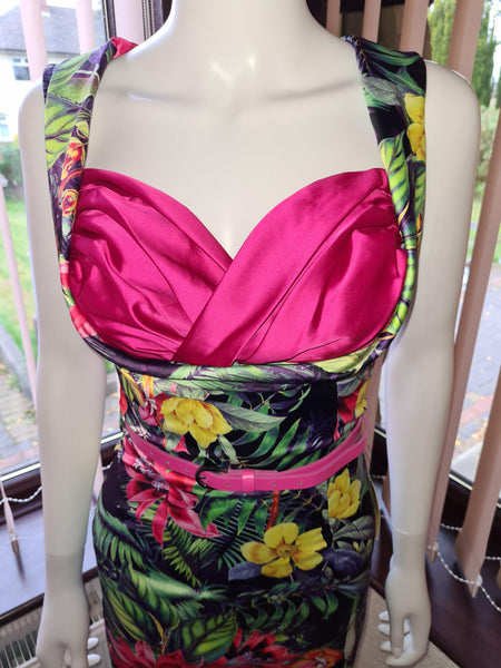 Lindy Bop Vanessa Pink Rainforest Wiggle Dress - HerSecretCloset.co.uk