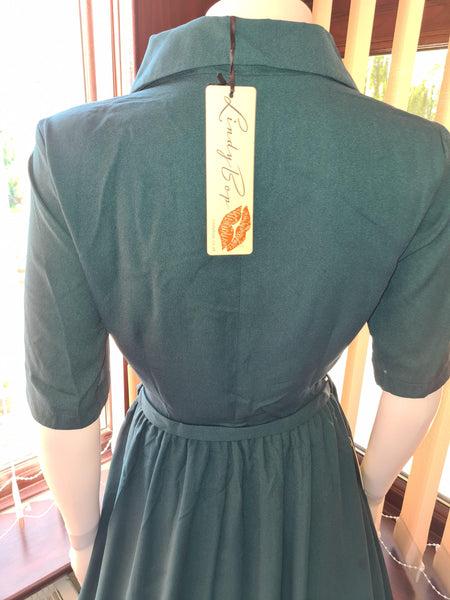 Lindy Bop Autumn Shirley Forest Green Tea Dress - HerSecretCloset.co.uk