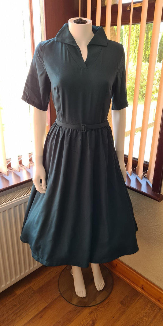 Lindy Bop Autumn Shirley Forest Green Tea Dress - HerSecretCloset.co.uk