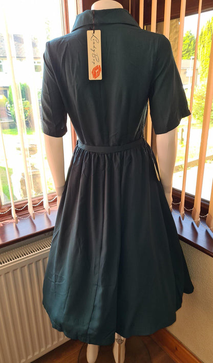 Lindy Bop Autumn Shirley Forest Green Tea Dress - HerSecretCloset.co.uk