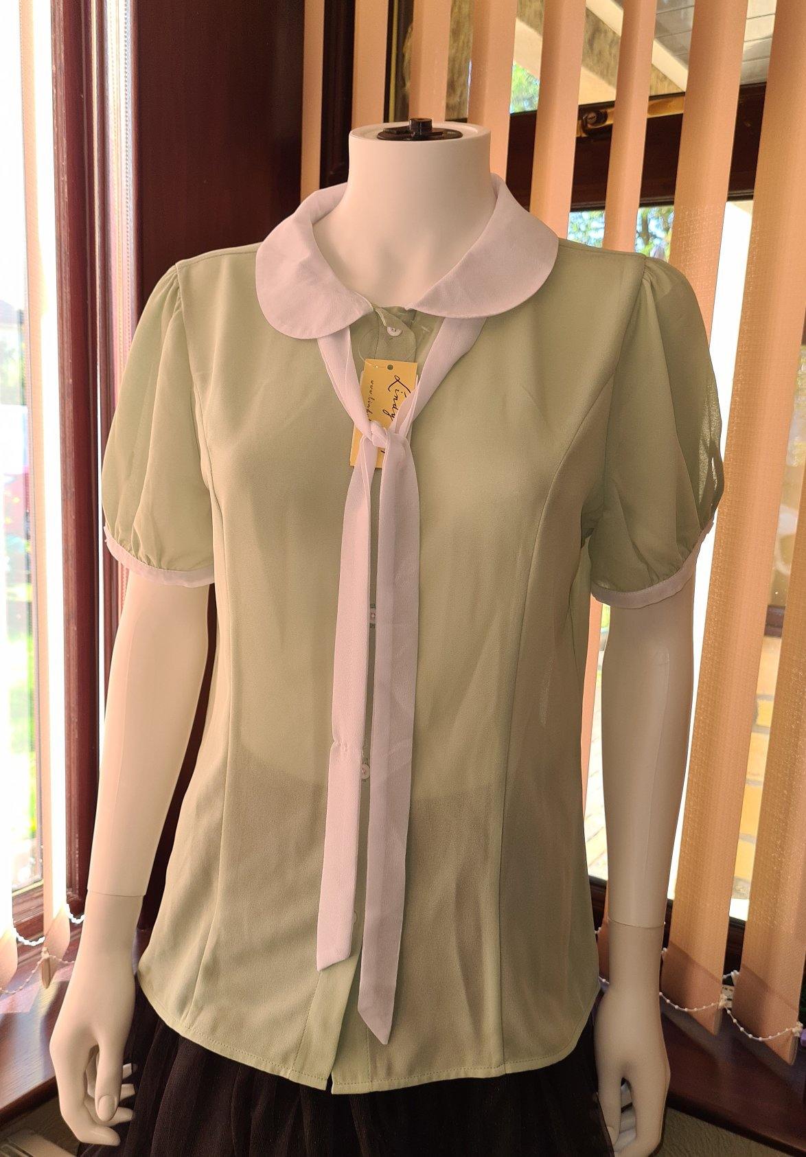 Lindy Bop Damson Eau De Nil Green Vintage Inspired Blouse - HerSecretCloset.co.uk