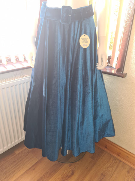 Lindy Bop Catherine Teal Velvet Midi Skirt - HerSecretCloset.co.uk