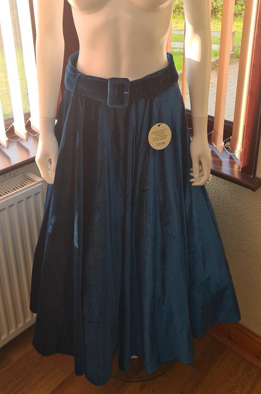 Lindy Bop Catherine Teal Velvet Midi Skirt - HerSecretCloset.co.uk