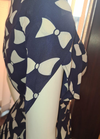 Lindy Bop Angel Bow Print Navy Blouse Classic Vintage Inspired - HerSecretCloset.co.uk