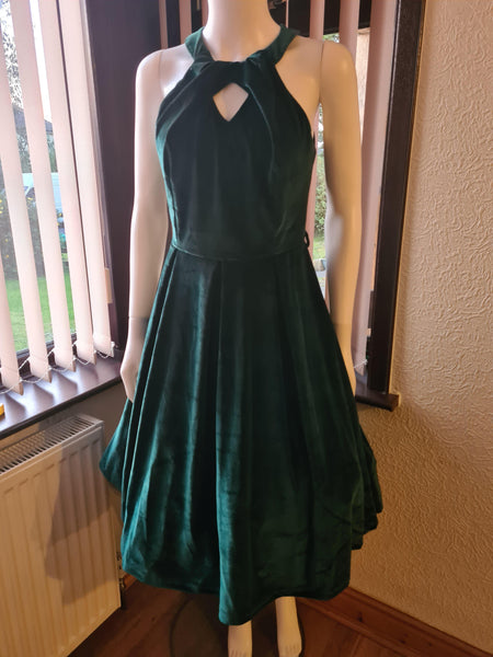 Lindy Bop Cheronda Emerald Velvet Swing Dress - HerSecretCloset.co.uk