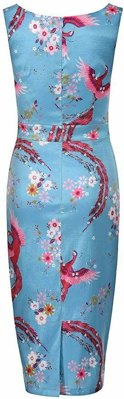 Lindy Bop 'Alana' Peacock Animal print Blossom Wiggle Dress