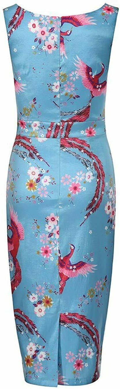 Lindy Bop 'Alana' Peacock Animal print Blossom Wiggle Dress