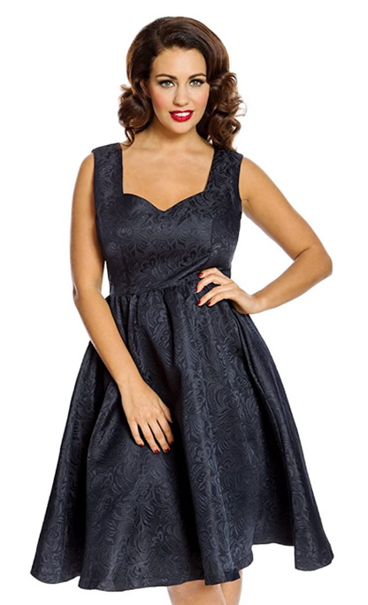 Lindy Bop Marcella Navy Blue Brocade Vintage Dress with Jacket Set