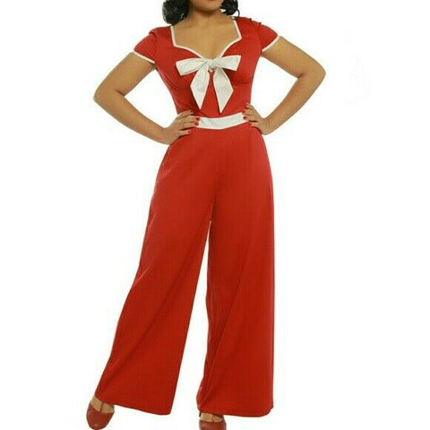 Lindy Bop Pin up Frieda Hot Red Rockabilly Retro Sailor Marine Jumpsuit
