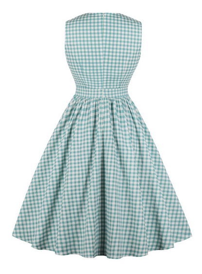 Lindy Bop Joanne Sage Gingham Check Vintage Retro Summer Pleat 1940s Dress