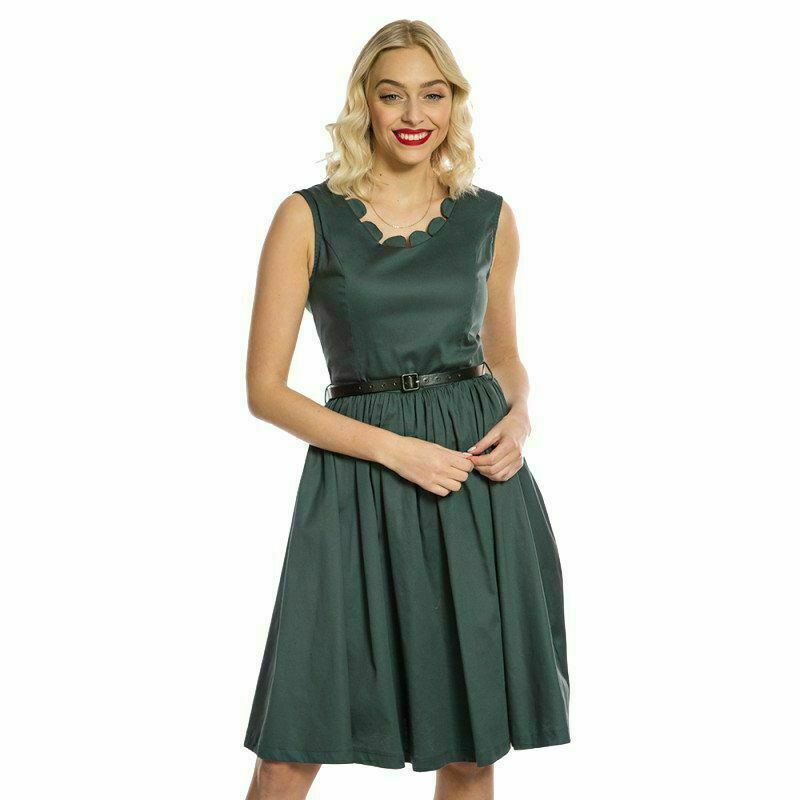 Lindy Bop Daria Pine Green Vintage Pleated Dress