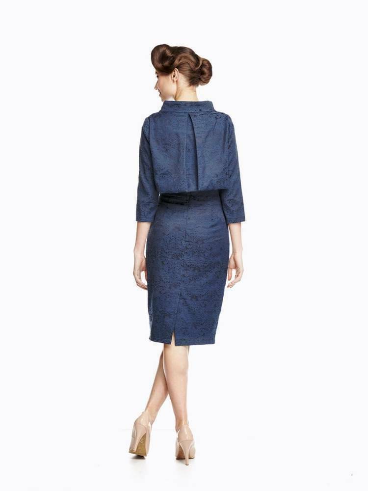 Lindy Bop Maybelle Dress Jacket Set Teo Piece- Navy Brocade