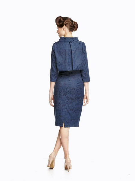 Lindy Bop Maybelle Dress & Jacket Set Teo Piece- Navy Brocade Elegant Suit