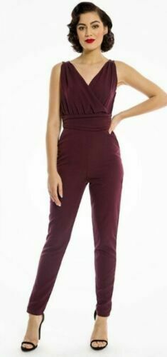 Lindy Bop Johanna Wine Plus Size Vintage Jumpsuit