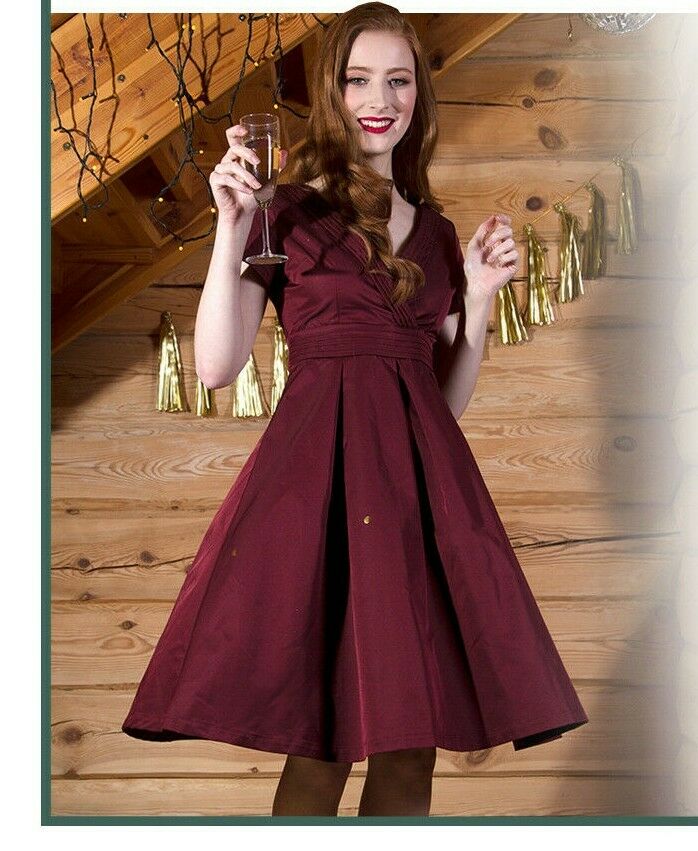 Lindy Bop Vintage Darcy Swing Dress in Burgundy