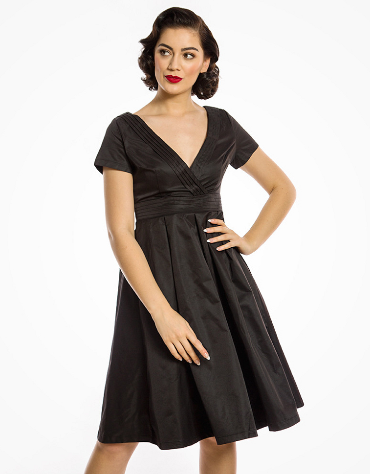 Lindy Bop Darcy Black Box Pleated & Darted Formal Swing Dress