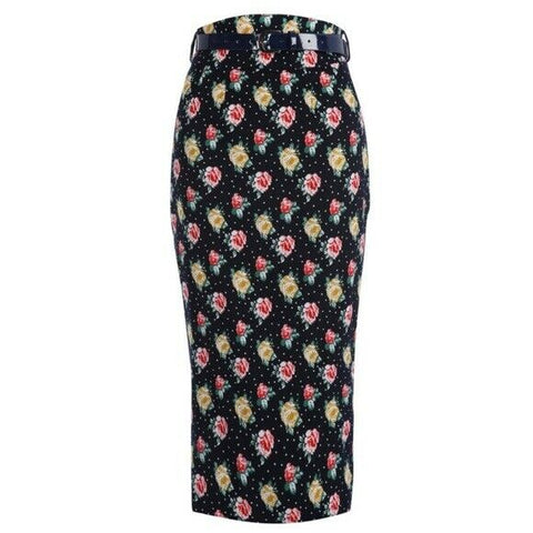 Beautiful Vintage inspired Lindy Bop 'Carver' Navy Floral Pencil Skirt
