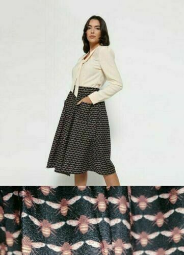 Lindy Bop Adalene GOLDEN Vintage Bee Print Swing Skirt with Pockets