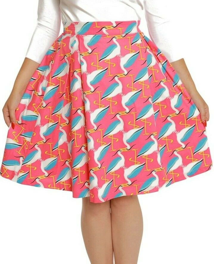 Skirt 50's style Lindy Bop Marie Skirt - Pink with Herons