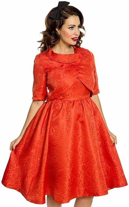 Lindy Bop Marcella Burnt Orange Dress Set With Jacket