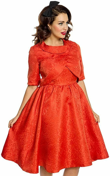 Lindy Bop Marcella Burnt Orange Dress Set With Jacket