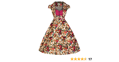 Lindy Bop Geneva Beige/Multi Floral Vintage Fit & Flare Dress