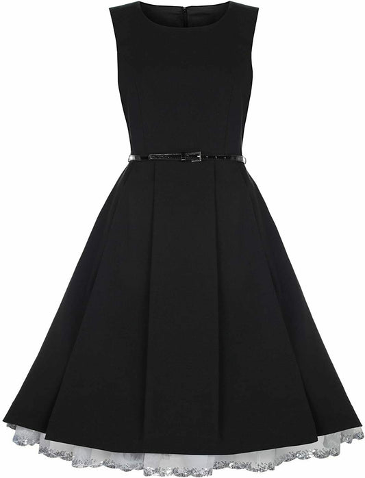 Lindy Bop Talia Sleeveless Dress - Black - Sequin Hem