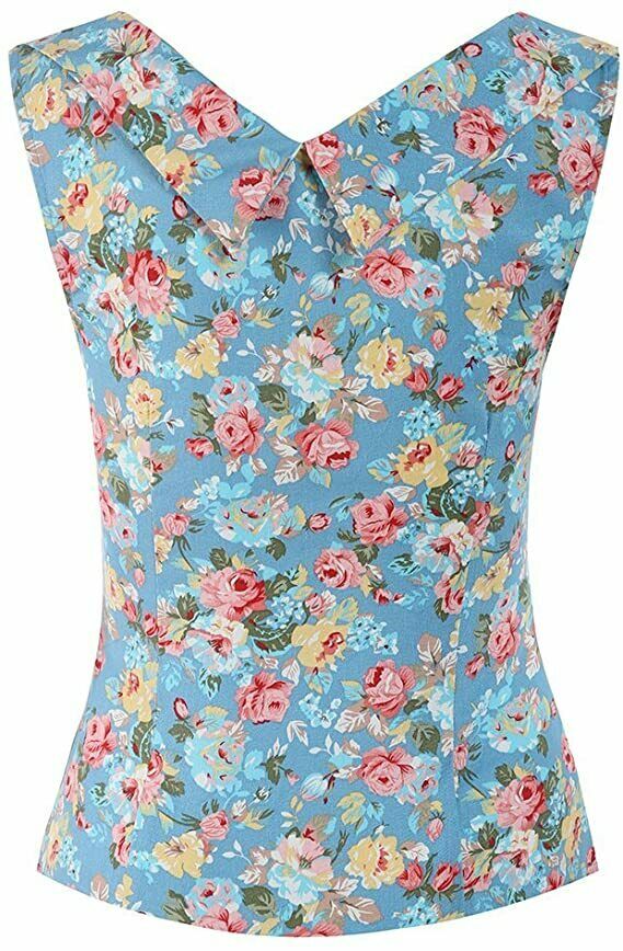Lindy Bop Dorelia Sky Blue Floral Flattering Rockabilly Top